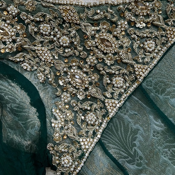 Pakistani shalwar kameez gown dress green wedding formal womens size medium 6 - Picture 12 of 14